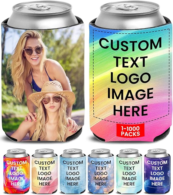 Bulk Custom Can Cooler Fits 12 oz Cans/Bottles - Personalized Can Sleeve & Can Holder Insulated Perfect for Wedding Birthdays Parties Print Your Design/Logo 1-1000 Pcs