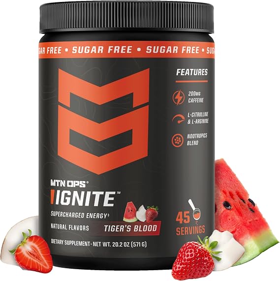 MTN OPS Ignite Energy Powder, Zero Sugar, Tiger's Blood