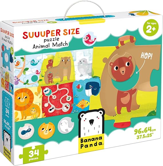 Banana Panda Animal Match Suuuper Size Puzzle - Large Floor Puzzle & Matching Activity for Kids Ages 2 Years & Up,Multicolor