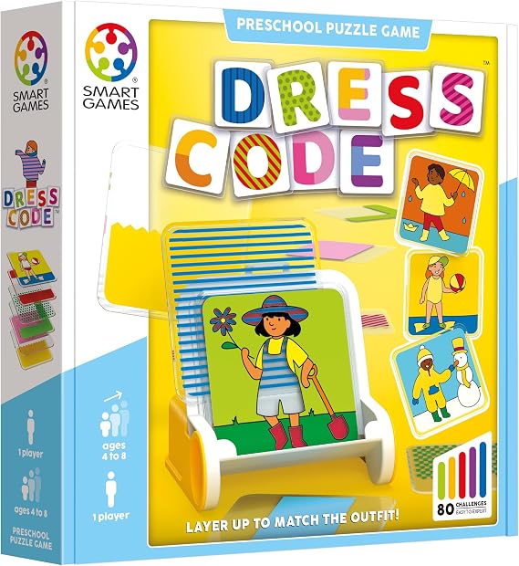 SmartGames Dress Code Transparent Tile Stacking Logic Puzzle | 80 Challenges | Sequence & Orientation Both Matter | Ages 4+ | Color Code for Kids