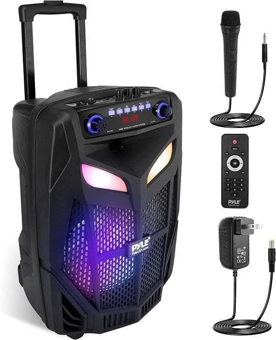 Pyle 800W Portable Bluetooth Speaker System Loud 12" Subwoofer, And Wireless Mic, Pa Speaker Is Wireless And Includes Wheels & 4 Hr Battery Life for Karaoke, Parties & Outdoors