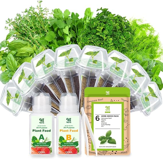 Herb Seed Pods for All Hydroponics Growing Systems, 8 Pods with 600+ Seeds of Cilantro, Thyme, Mint, Genovese Basil, Curly Parsley and Dill