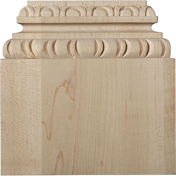 Ekena Millwork 5 7/8"BW x 4 1/8" Top Width x 2"D x 6"H, Chesterfield Base Plinth, Lindenwood