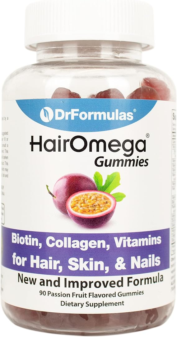 DrFormulas Hair Skin Nails Gummies Vitamins with Biotin by HairOmega | 5000 mcg Biotin Supplement for Hair Growth - Vegetarian Gummy (not Bears) for Men and Women, Made with Sugar not Corn Syrup