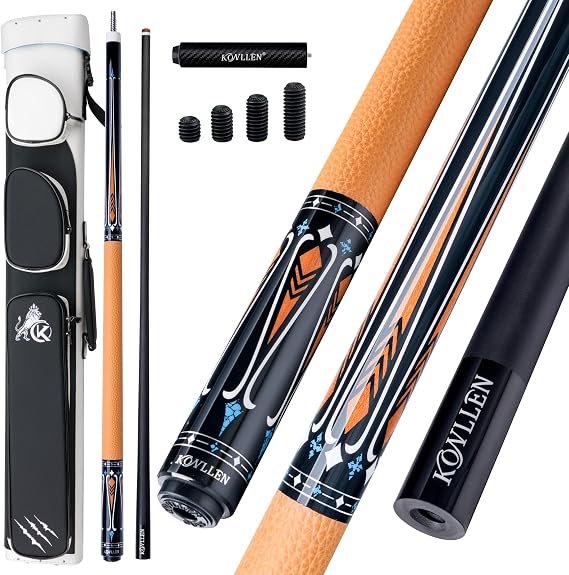 KONLLEN 58 Carbon Fiber Pool Cue Professional Pool Cue for Adults Full Carbon Technology Low Distraction 12.5mm Tip (Easy to Control Pro Taper Ultra Soft)