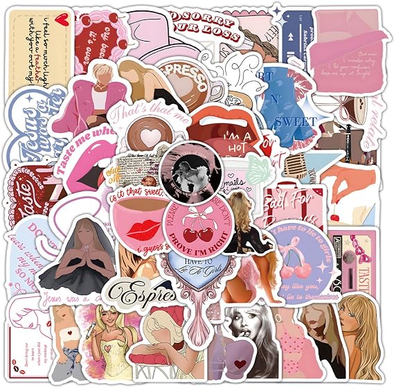 50 Pack Sabrina Stickers, Pop Singer Waterproof Sticker, Personalized Sticker Cute Trendy Music Stickers for Kindle, Water Bottles, Book, Skateboard, Laptop, Guitar, Suitcase (Pink-A)