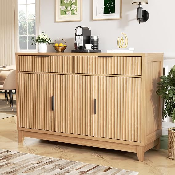 Vabches 47.2" Modern Fluted Sideboard Buffet Cabinet with Storage, Oak