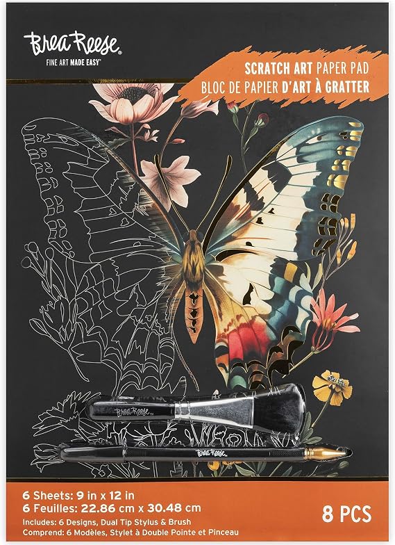 Brea Reese Scratch Art Paper Pad - Inspiring Insects, 6 Metallic Designs