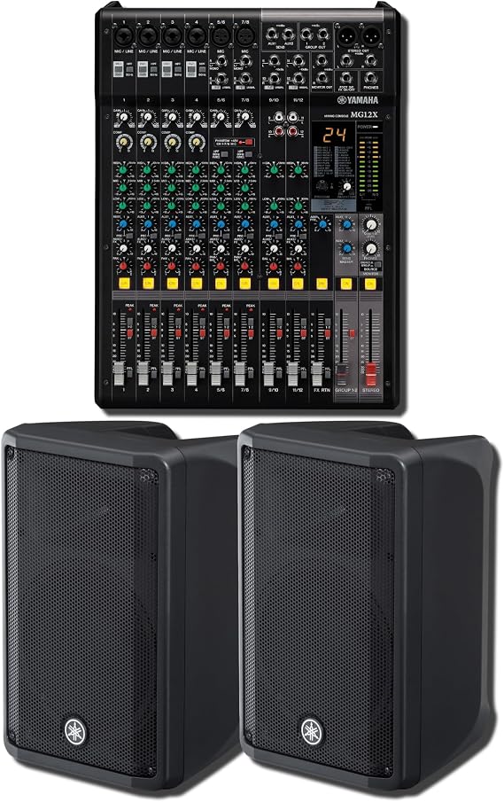 Yamaha MG12X CV 12-Channel Analog Mixing Console Bundle with 2 DBR10 10-Inch 700W Powered Speakers 6 D-PRE Preamps, SPX Effects, 1-Knob Compressor PA for Live Sound, Bands, Worship, and DJ