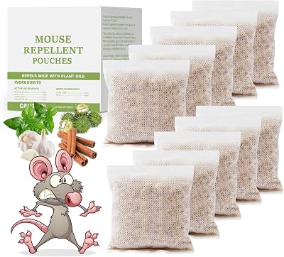 Mouse Repellent Pouches, 10 Pack Peppermint Oil for Mice Rodent Rats Squirrel Pests Repellent Indoor & Outdoor Use, Natural Rodent Rat Mouse Deterrent Family & Pet Safe