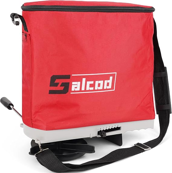 Salcod 25 lb Bag Seed Spreader, Handheld Broadcast Fertilizer Spreader, Red