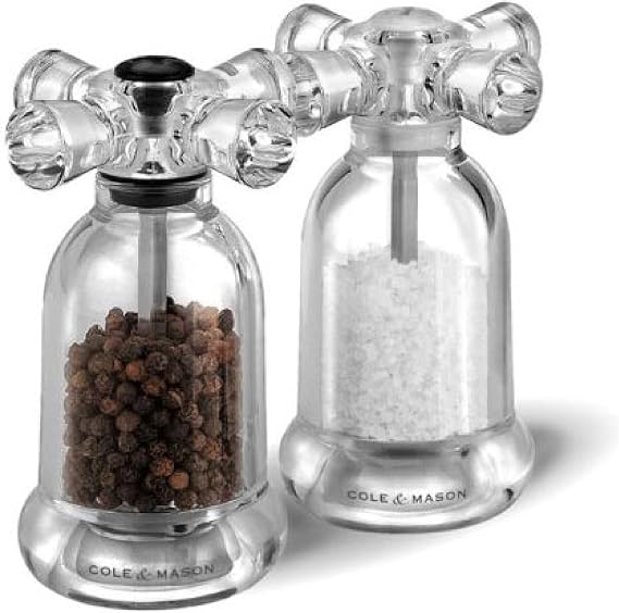 COLE & MASON Tap Salt and Pepper Grinder Set - Acrylic Mills Include Precision Mechanisms and Premium Sea Salt and Peppercorns | Acrylic Mills Include Precision Mechanisms and Premium Sea Salt and Peppercorns