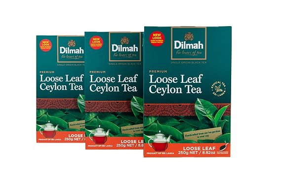 Dilmah Premium Ceylon Black Tea - Loose Leaf Tea (250g) - Pack of 3 (Total 750g)-Strong and Aromatic for everyday drinking-Unblended Single origin teas packed at source.