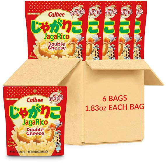 Calbee JagaRico (Double Cheese, 1.83 oz) | Seriously crunchy on the outside and crispy on the inside potato snack | (6 Pack)