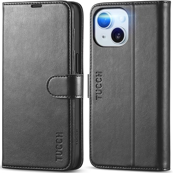 TUCCH Wallet Case for iPhone 15 (6.1") 2023, 4 Card Holders, Black