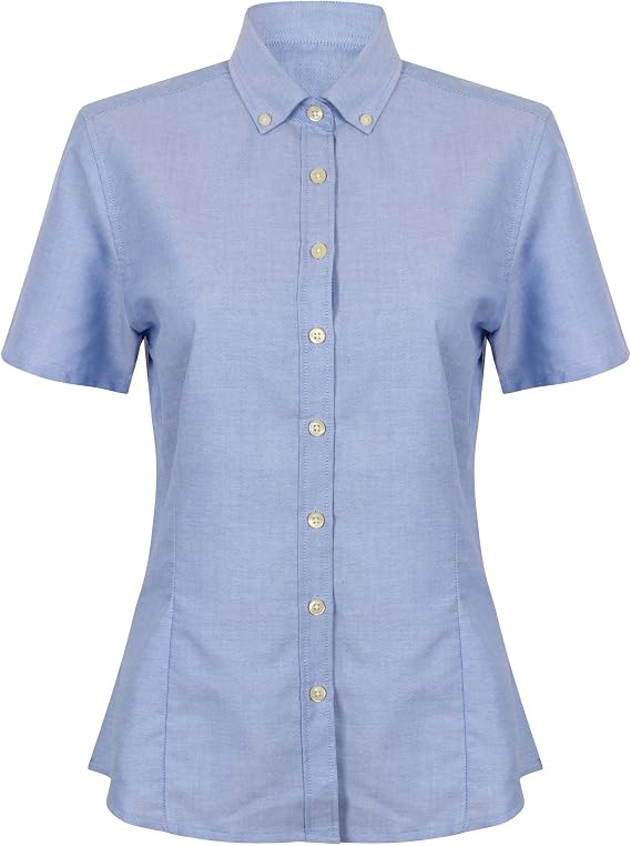 Henbury Womens/Ladies Modern Short Sleeve Oxford Shirt (4XL) (Blue)