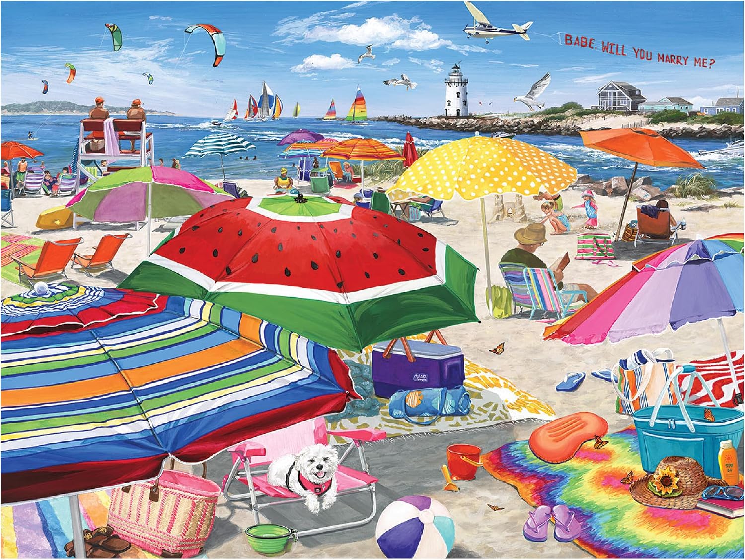 White Mountain Beach Umbrellas 500 Piece Jigsaw Puzzle Fun Summer Puzzles for Adults and Family