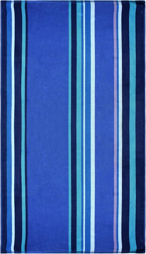 SUPERIOR 100% Cotton Luxury Beach Towels - Oversized Beach Towel, Swim Towel, Blue Sefina Stripes (34" x 64")