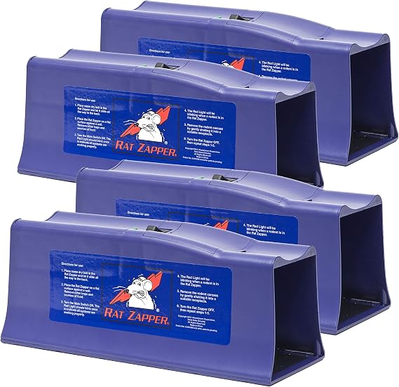 Rat Zapper Classic Indoor Electronic Rat Trap, 4 Pack | Electric Indoor Rodent Control for Homes, Kill Up to 20 Rats per Battery Set, 4 AA Batteries Required, Green LED Notification