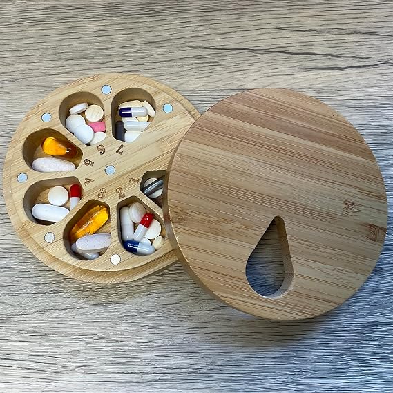 e-Pill Bamboo Pillbox Organizer for Tablets, Vitamins or Supplements