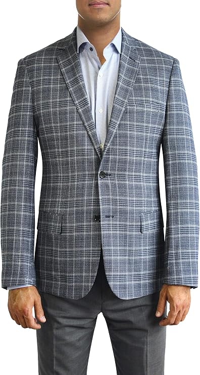 Daniel Hechter Blue and White Plaid Two Button Jacket