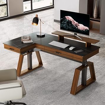 EUREKA ERGONOMIC Electric Standing Desk with Dual Drawers,63 Inches Height Adjustable L-Shaped Office Desk,Sit Stand Desk Executive Desk Computer Workstations with Monitor Stand,Left/Black