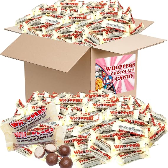 WHOPPERS, Chocolate Covered Malted Milk Balls, Fun Size 3 Balls Pack (Pack of 2 Pounds)