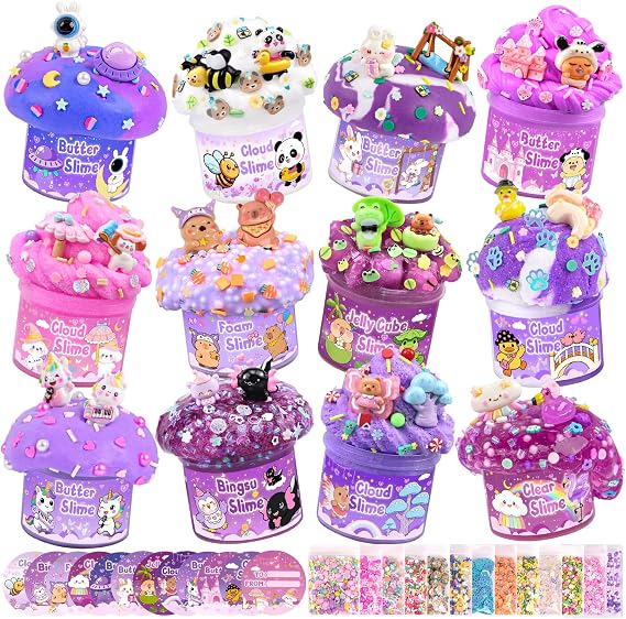 12-Pack Purple Slime Kit for Kids, Butter Cloud Squishy Party Favor Set