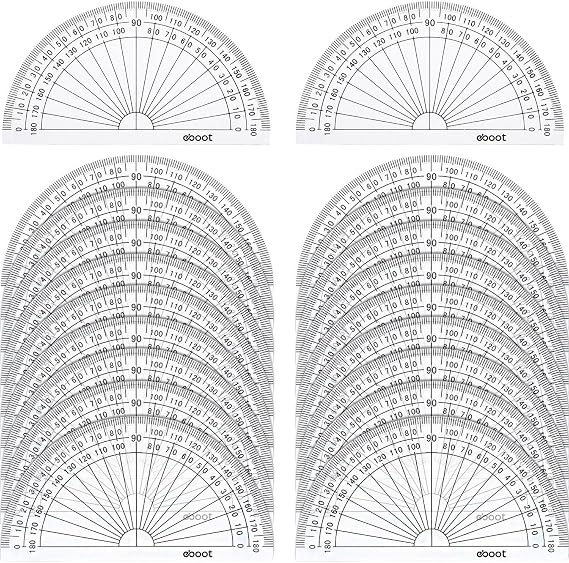 Eboot 24 Pack Plastic Protractors 180 Degrees 4 Inch Clear