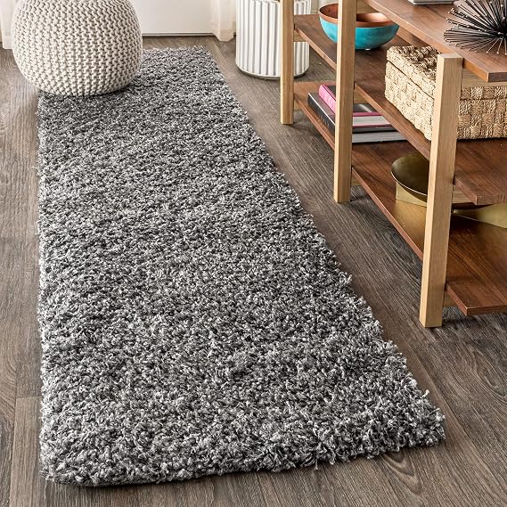 JONATHAN Y Mercer Shag Plush Charcoal Runner Rug, 2x8, Contemporary, Modern, Easy-Cleaning for Living Room, Bedroom, Kitchen, Pet Friendly, Non-Shedding (MCR106B-28)